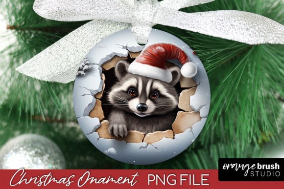 3D Christmas Ornament Raccoon PNG Design