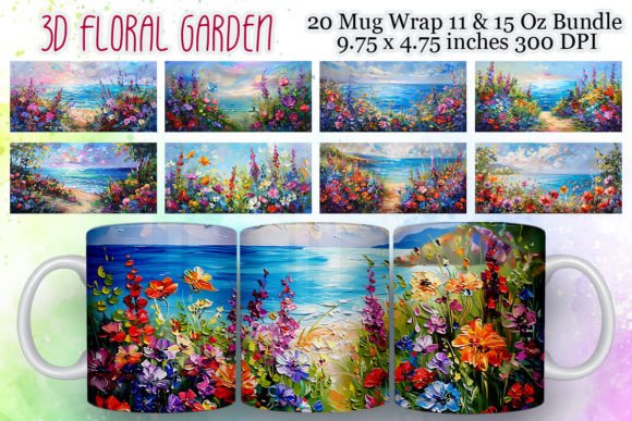3D Oil Paint Floral Mug Wrap Bundle