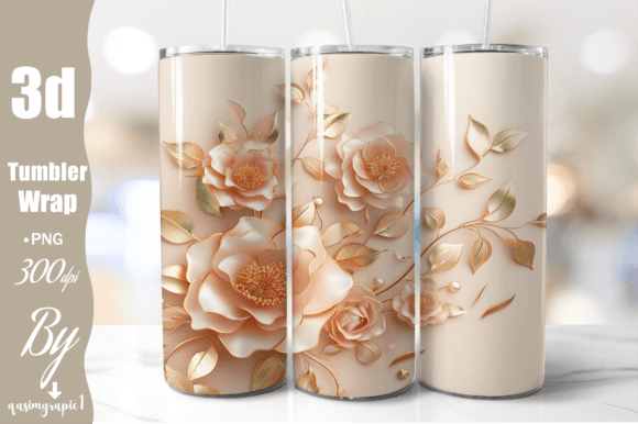 3D Pink Gold Flowers 20oz Sublimation
