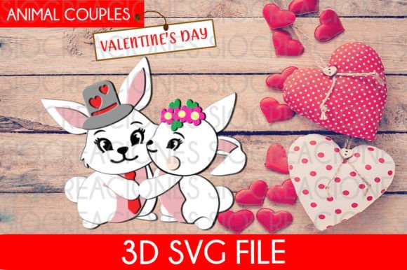 Bunny Couples Valentine 3D SVG
