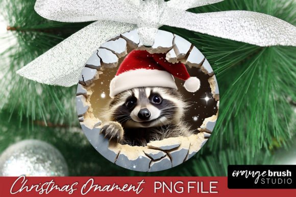 Cute 3D Raccoon Christmas Ornament PNG for Sublimation