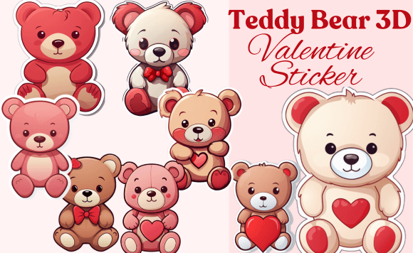 Express Love with Teddy Bear 3D Valentine Sticker